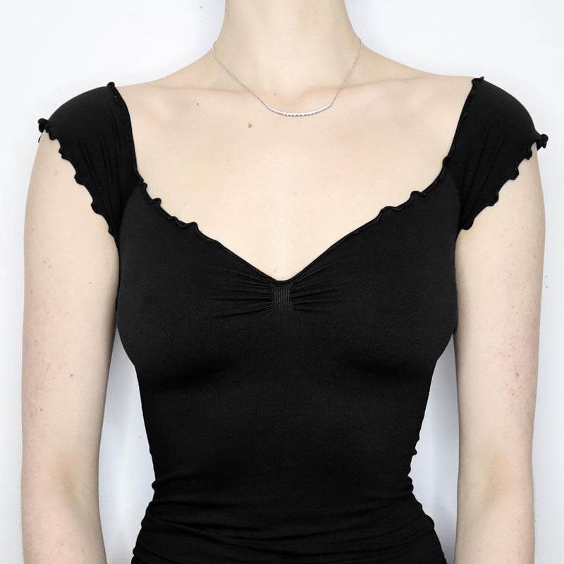 Lace Chest Slimming Top - Short Sleeve Black Pullover for Modern Style - Buy Center