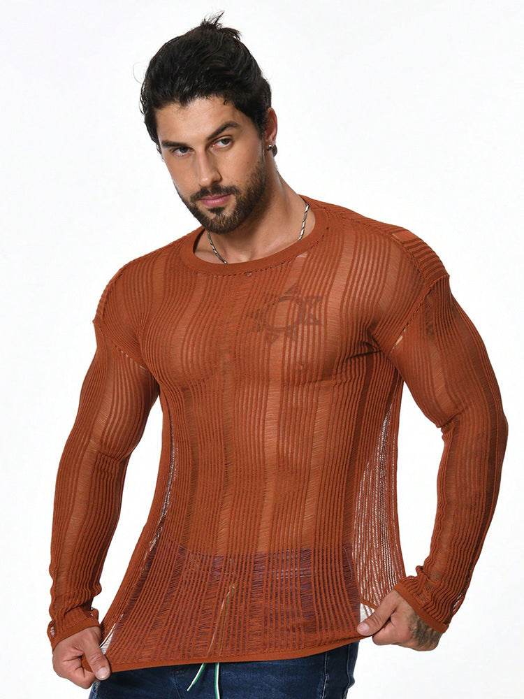 Loose Fit Long Sleeve Sweater for Men - Versatile Style in White & Brown - Buy Center