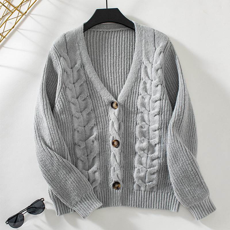 Vintage Women's Sweater Coat - Single-Breasted Warmth in Khaki/Gray - Buy Center