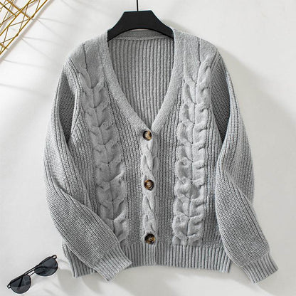 Vintage Women's Sweater Coat - Single-Breasted Warmth in Khaki/Gray - Buy Center