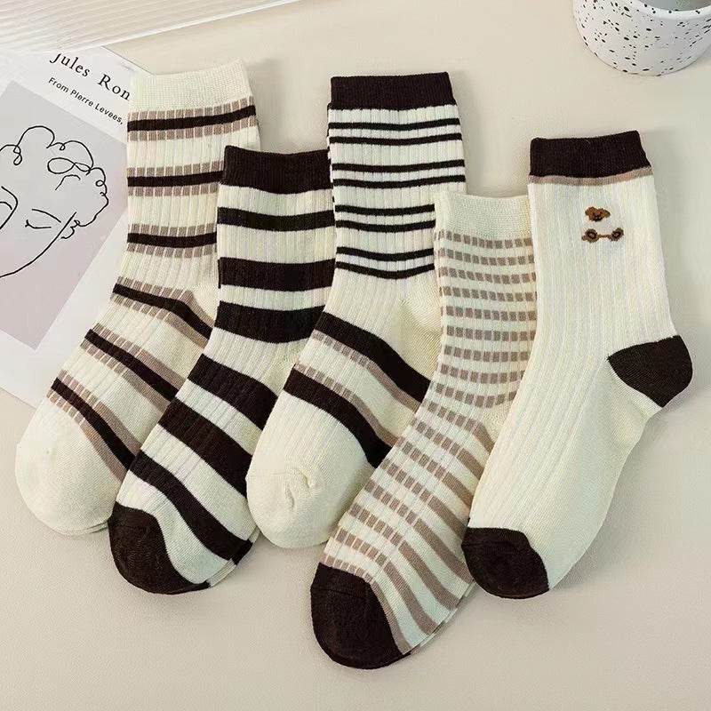 Cute Brown Striped Couple Socks - Cozy Autumn & Winter Essentials - Buy Center
