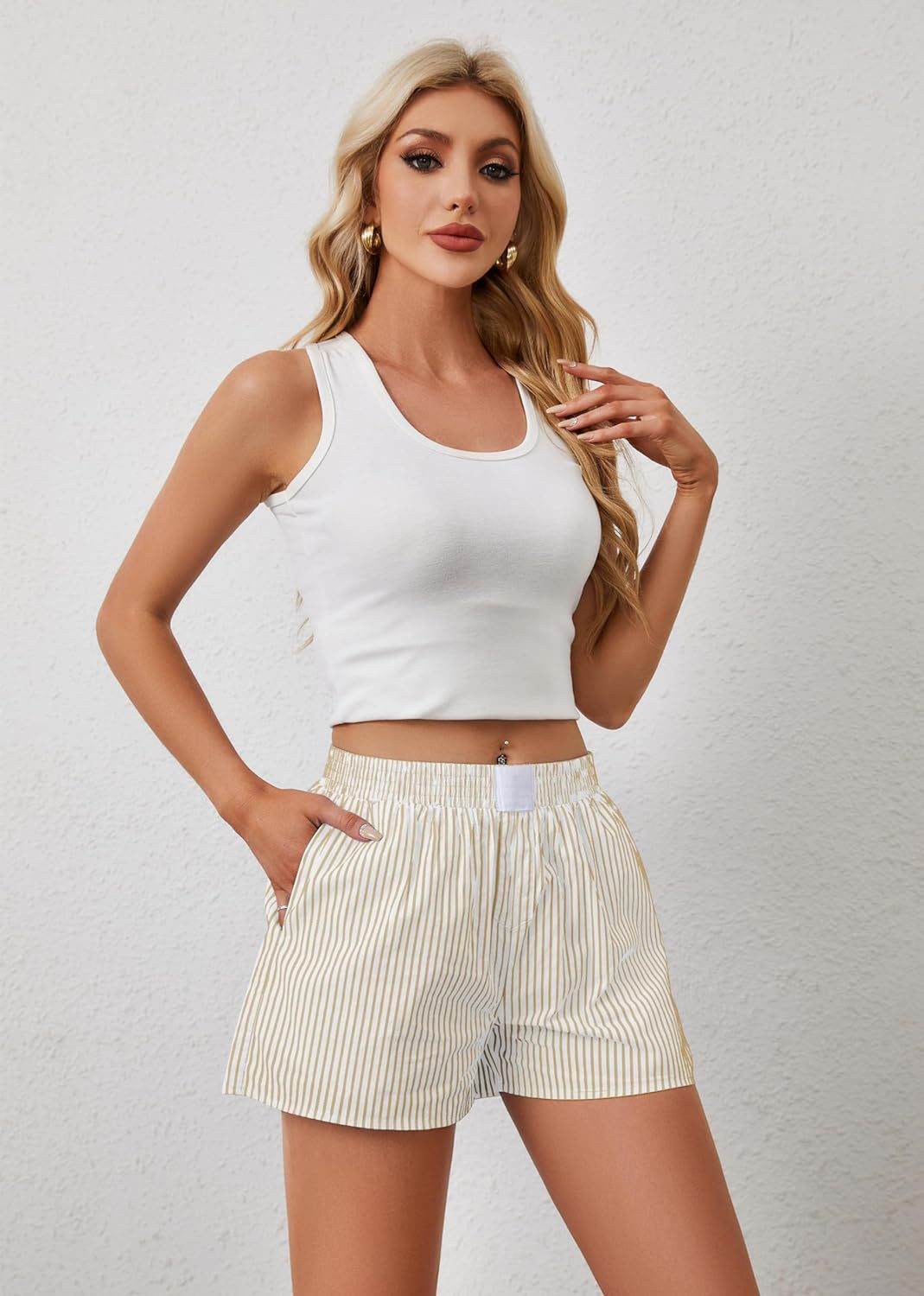 Buycenter Women’s Casual Striped Shorts - Stylish & Comfortable Fit - Buy Center