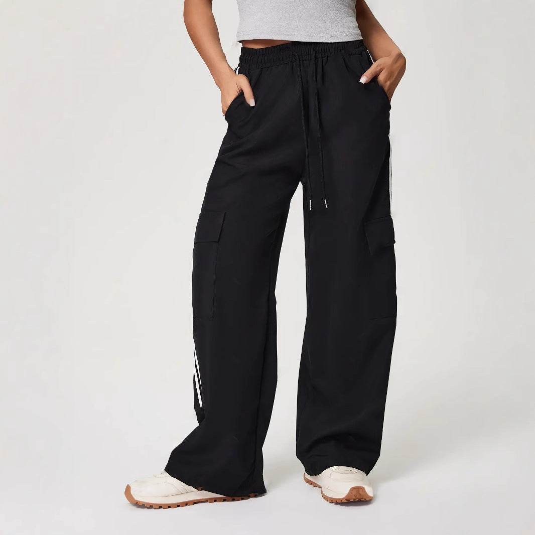 Loose Striped Wide Leg Trousers - Comfortable Fit with Elastic Waist - Buy Center