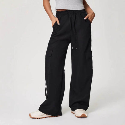 Loose Striped Wide Leg Trousers - Comfortable Fit with Elastic Waist - Buy Center