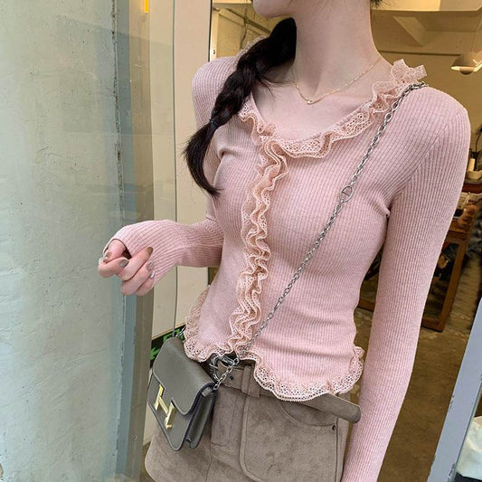 Women's Lace Slim Long T-Shirt - Elegant Casual Top in 4 Colors - Buy Center