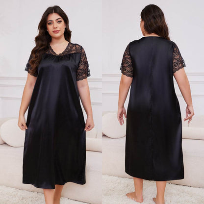 Buycenter Ice Silk Short Sleeve Nightdress - Loose Casual Homewear for Ladies - Buy Center