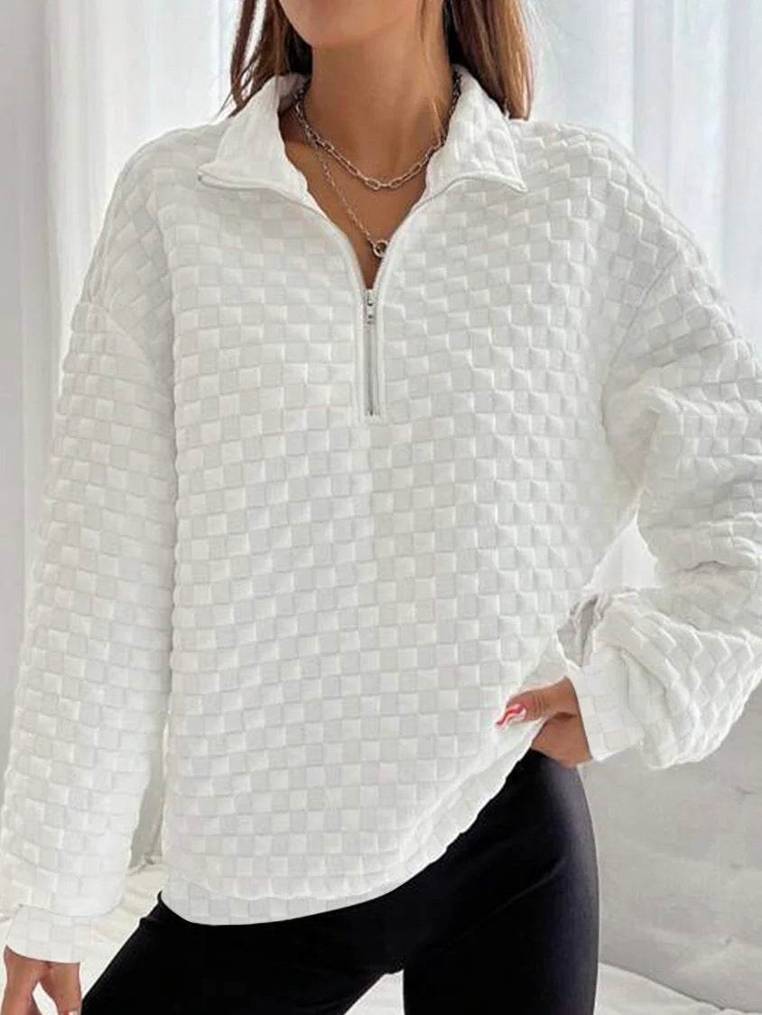 Women's Zippered Knitting Sweater - Trendy Long Sleeve Pullover Style - Buy Center