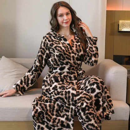 Women's Thickened Winter Flannel Pajamas - Warm Coral Fleece Robe - Buy Center