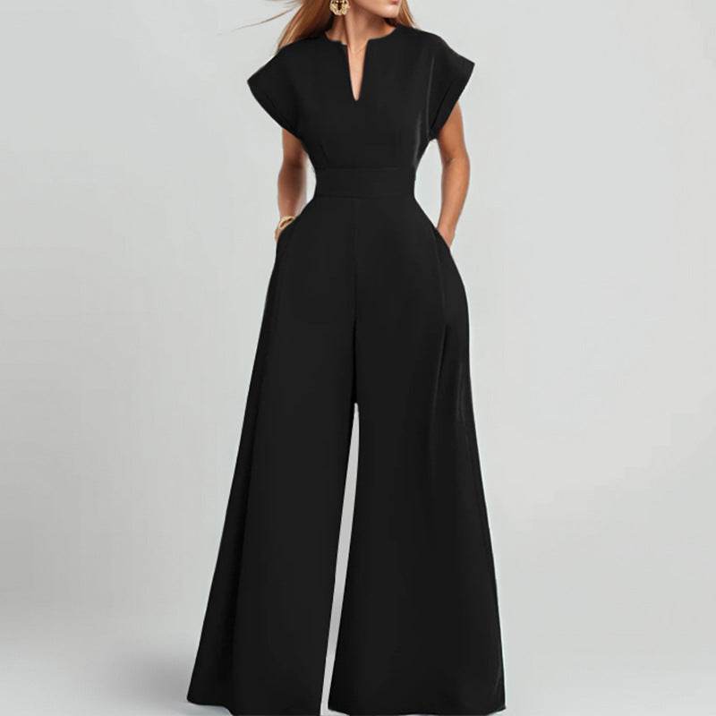 Women's Elegant V-Neck Wide-Leg Jumpsuit - Stylish & Comfortable Fit 2025 - Buy Center