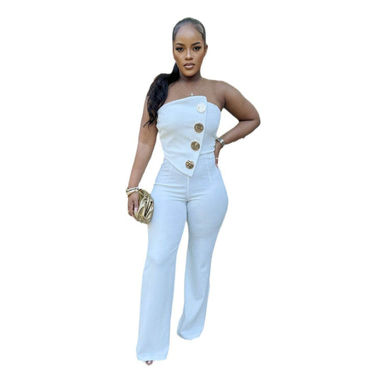 Women's Tube Top Jumpsuit - Stylish Wide Leg Romper for Every Occasion - Buy Center