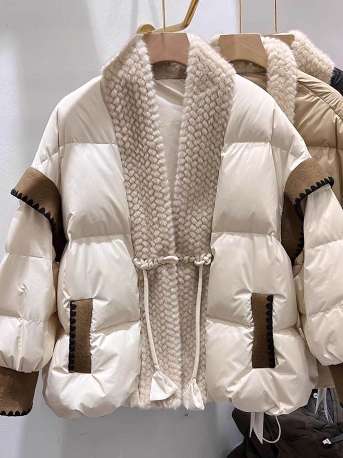 Stylish V-Neck Furry Down Jacket - Padded Winter Coat for Women - Buy Center