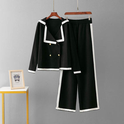 BuyCenter Embossed Fashion Suit - Trendy Round Neck Sweater & Loose Pants - Buy Center