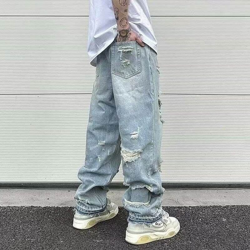 Retro Water Washed Wide Leg Jeans - Stylish Straight-Leg Denim Pants - Buy Center