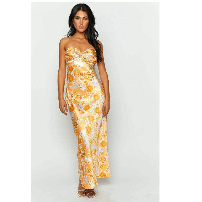 Buycenter Tube Top Backless Dress - Slim Fit Green & Yellow Print - Buy Center