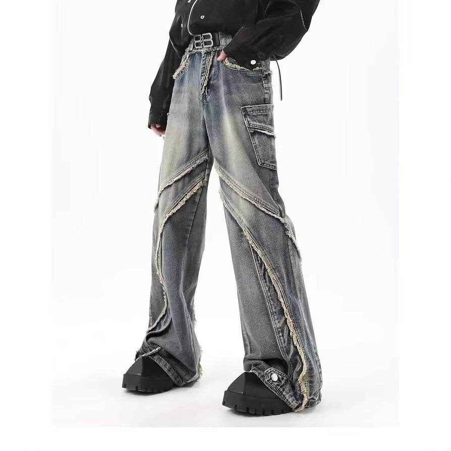 Frayed Stitching Skinny Jeans for Men - Trendy Straight-Leg Denim Style