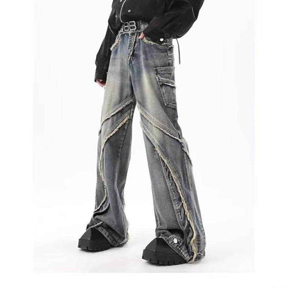 Frayed Stitching Skinny Jeans for Men - Trendy Straight-Leg Denim Style