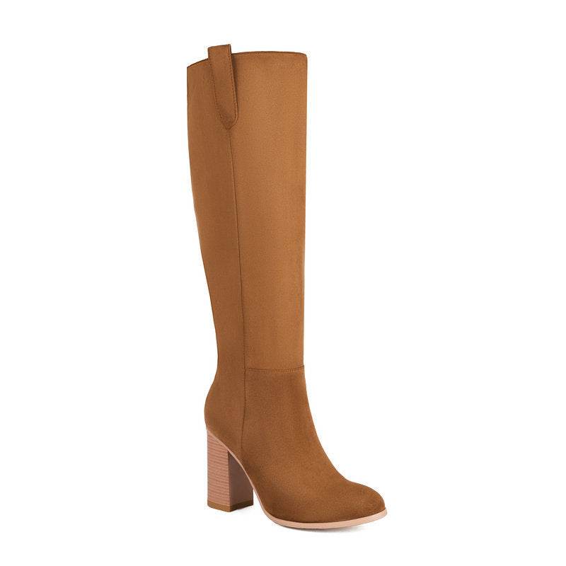 Buycenter Long Suede Boots for Women - Chunky Heel, Round Toe Style - Buy Center