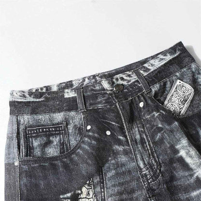 Men's Dark Digital Print Horn Jeans - Stylish Cotton Blend for Comfort