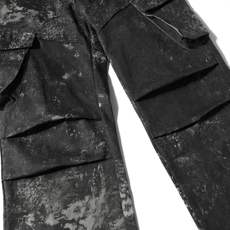 Men's Distressed Cargo Pants - Multi-Pocket, Trendy Splashed Ink Style - Buy Center