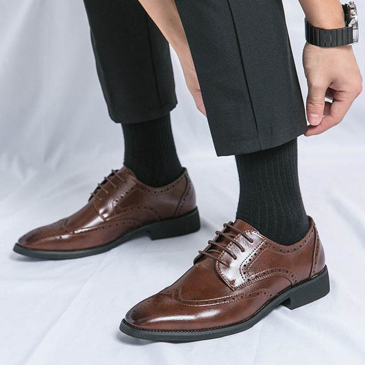 Buycenter Men's Pointed Leather Shoes - British Style, Flat Heel - Buy Center