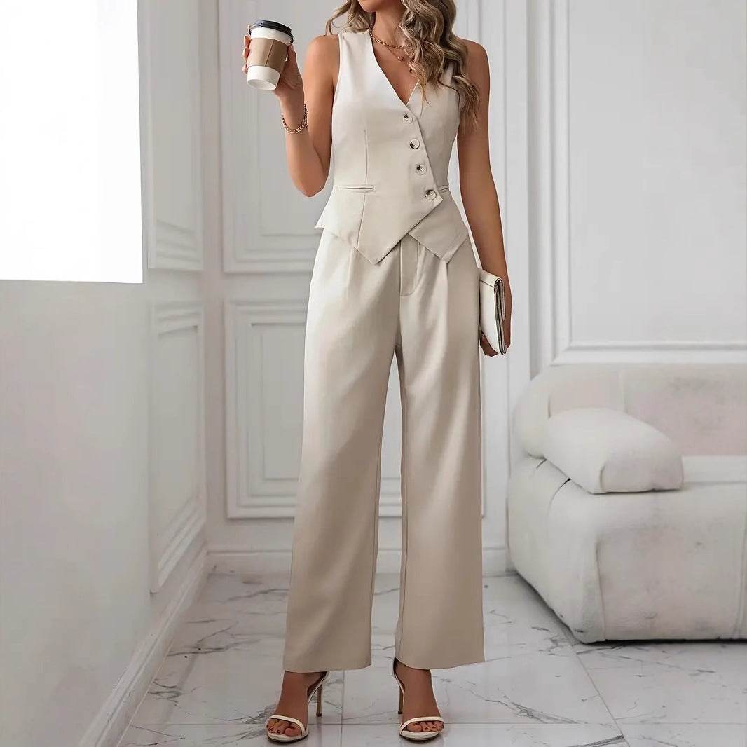 Women's Organic Cotton Casual Vest Suit & Pants - Stylish Eco-Friendly Set - Buy Center