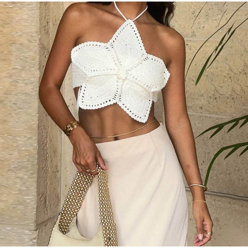Halter Lace-Up Flower Top - Trendy and Stylish for Young Women 2025 - Buy Center