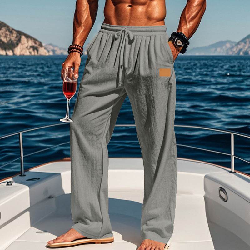 Buycenter Men's Cotton Linen Drawstring Pants - Casual Straight Leg Style - Buy Center