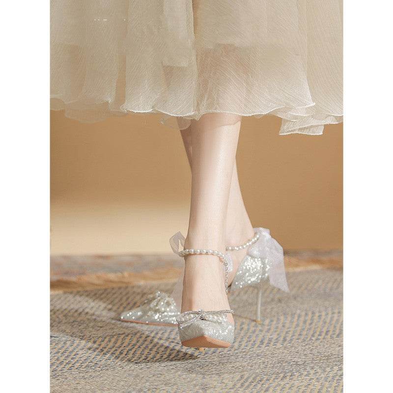 Buycenter Silver High Heels - Trendy Stiletto with Crystal Detailing - Buy Center