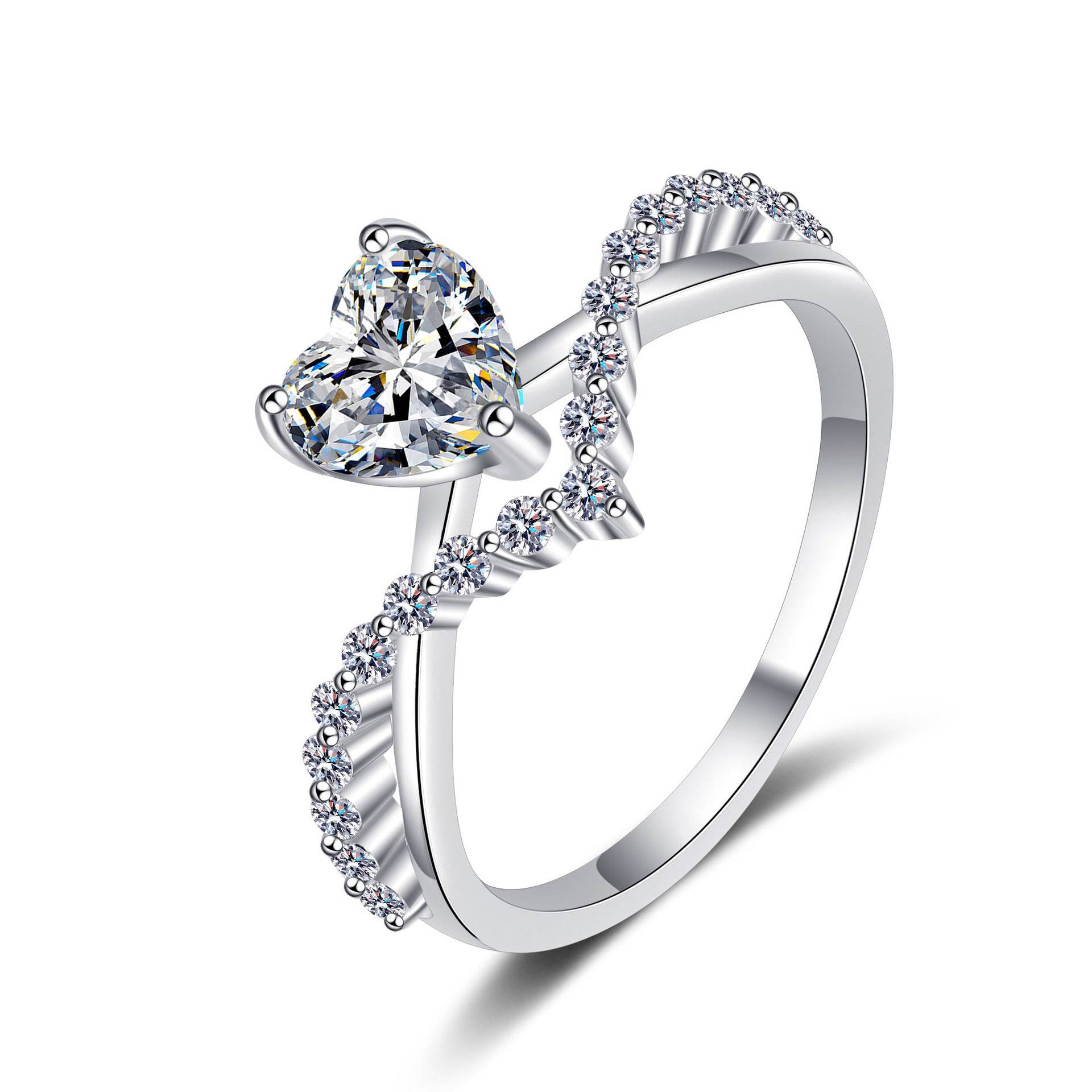 Buy Center Sterling Silver Love Ring - 1 Karat Moissanite Heart Design - Buy Center