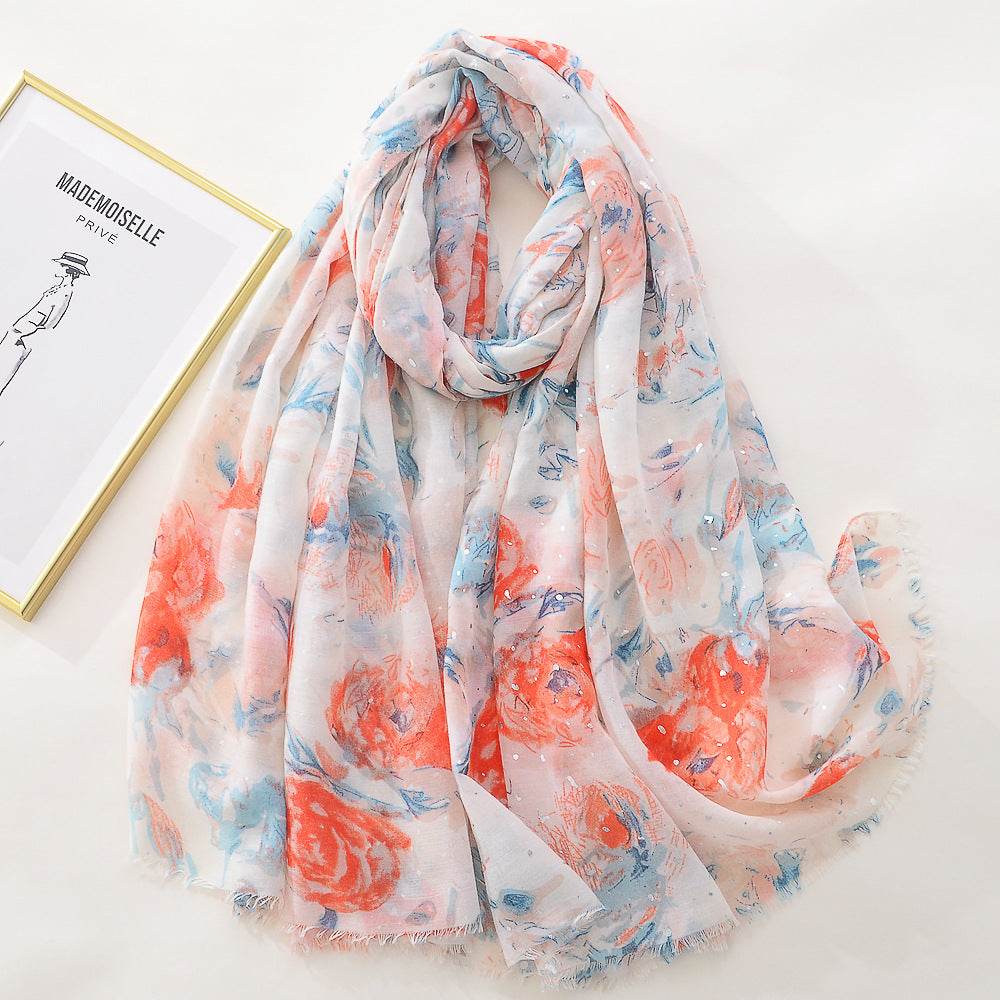 Women's Rose Bronzing Scarf - Versatile Cotton Linen Wrap for Every Occasion - Buy Center