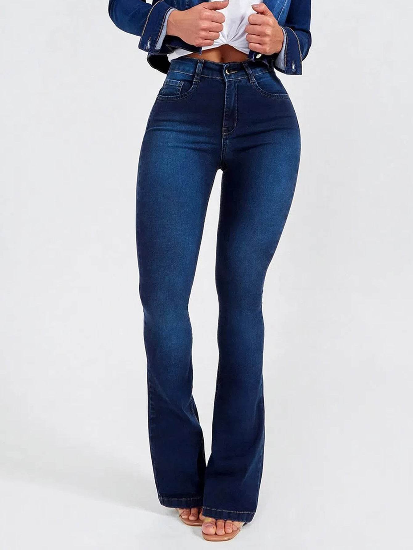 High Waist Slim Stretch Women's Jeans - Bootcut & Distressed Style - Buy Center