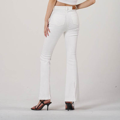 Buycenter White High Waist Slim Fit Horseshoe Pants for Women - Buy Center