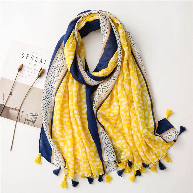 Women's Grape Leaves Tassel Shawl Scarf - Stylish Sun Protection Wrap - Buy Center