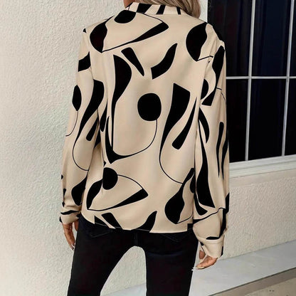 Buycenter Women's Notched Collar Long Sleeve Shirt - Printed Blouse - Buy Center