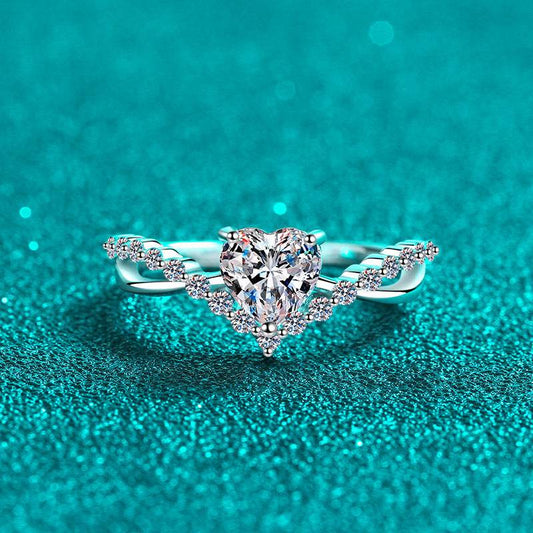 Buy Center Sterling Silver Love Ring - 1 Karat Moissanite Heart Design - Buy Center