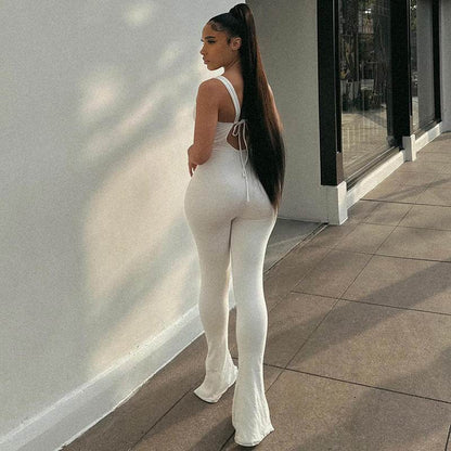 Women's Backless Jumpsuit - Stylish Summer Romper in Classic Colors - Buy Center