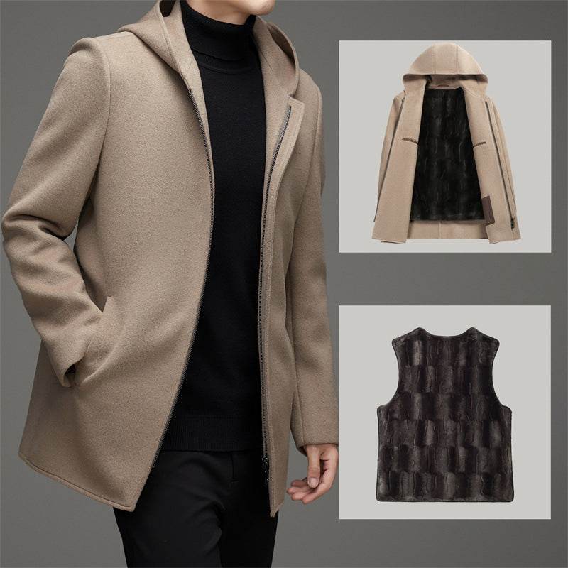 Men's Hooded Reversible Woolen Coat - Stylish Thickened Winter Parka - Buy Center