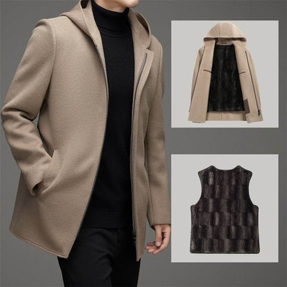 Men's Hooded Reversible Woolen Coat - Stylish Thickened Winter Parka - Buy Center