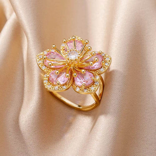 Buy Center Copper Inlaid Zircon Ring - Elegant Open Design for Women - Buy Center