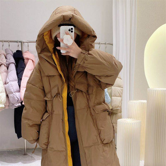 Buycenter Women's Over-the-Knee Quilt Down Jacket - Korean Style, Thick & Cozy - Buy Center