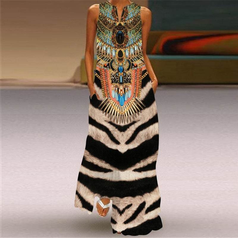 Digital Printed V-neck Maxi Dress - Sleeveless for Women in Vibrant Styles - Buy Center