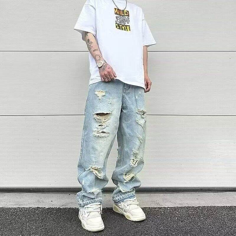 Retro Water Washed Wide Leg Jeans - Stylish Straight-Leg Denim Pants - Buy Center