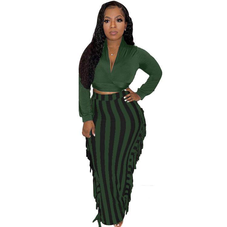 Buycenter Women's Lace-up Tassel Suit Skirt - Stylish Mid-Length Outfit - Buy Center