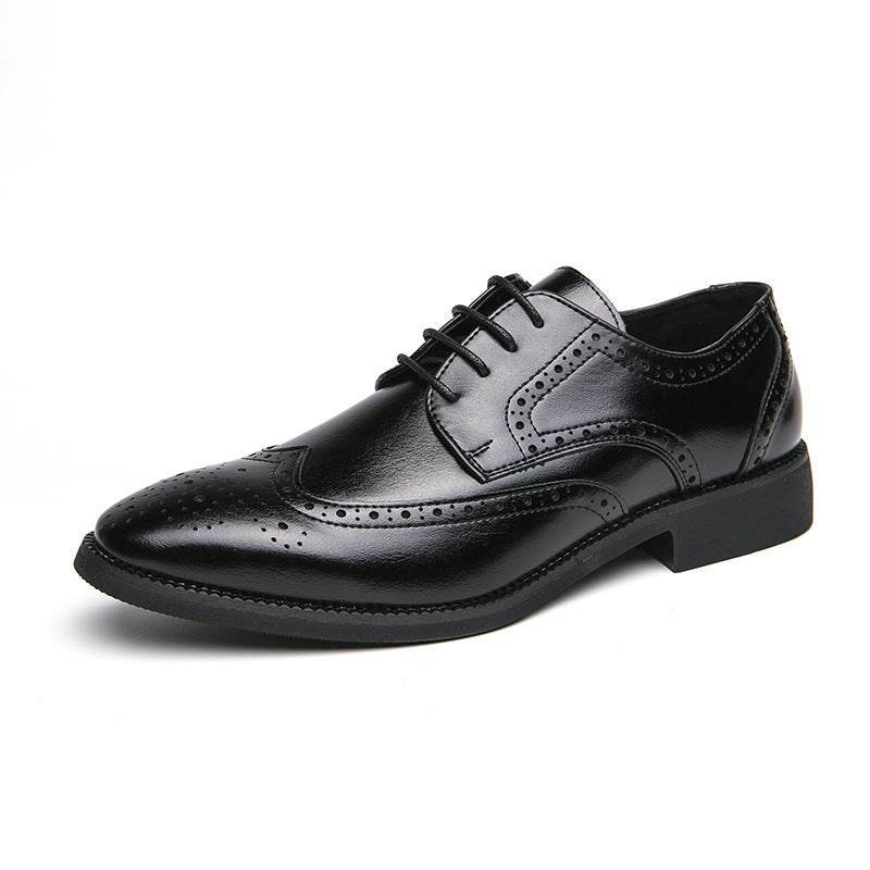 Buycenter Men's Pointed Leather Shoes - British Style, Flat Heel - Buy Center