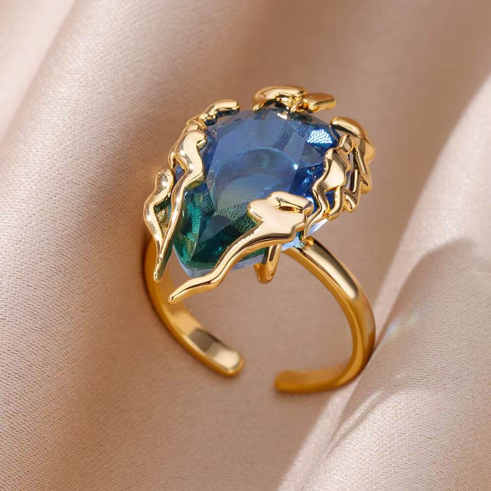 Buy Center Copper Inlaid Zircon Ring - Elegant Open Design for Women - Buy Center