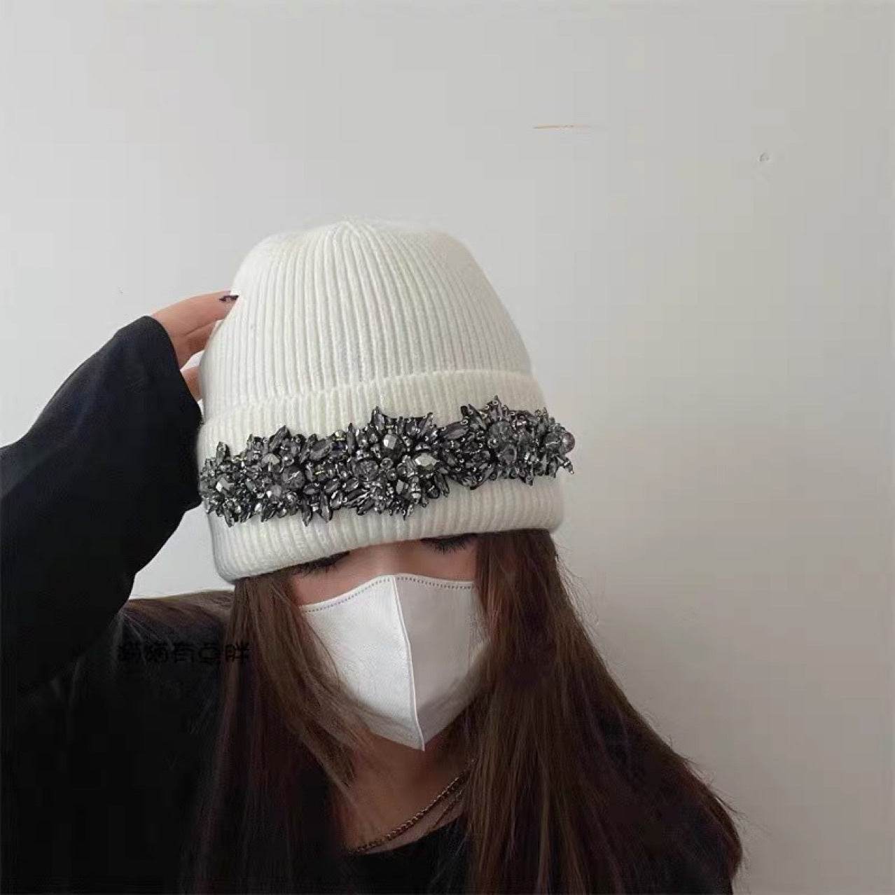 Women's Stylish Rhinestone Woolen Cap - Trendy Autumn & Winter Essential - Buy Center