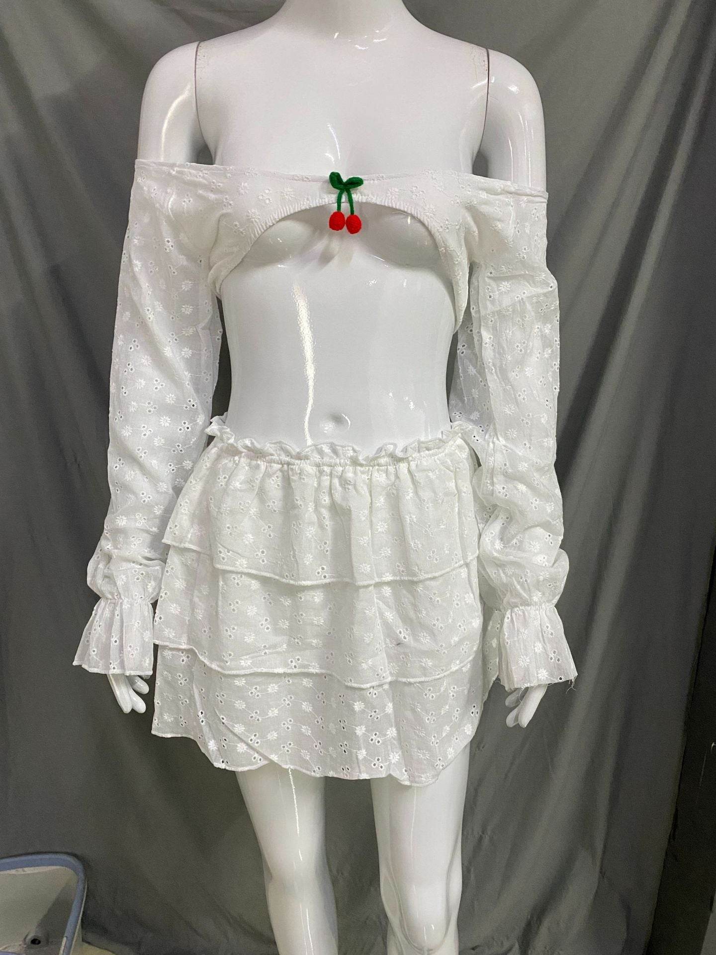 Buycenter Three-Dimensional Miniskirt Suit - Ruffled Sleeves & Embroidery - Buy Center