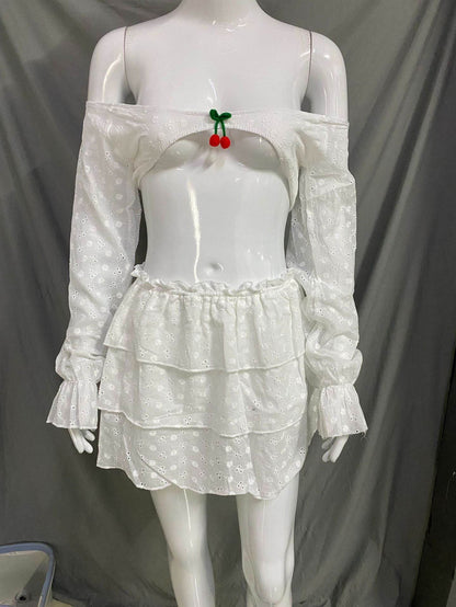 Buycenter Three-Dimensional Miniskirt Suit - Ruffled Sleeves & Embroidery - Buy Center
