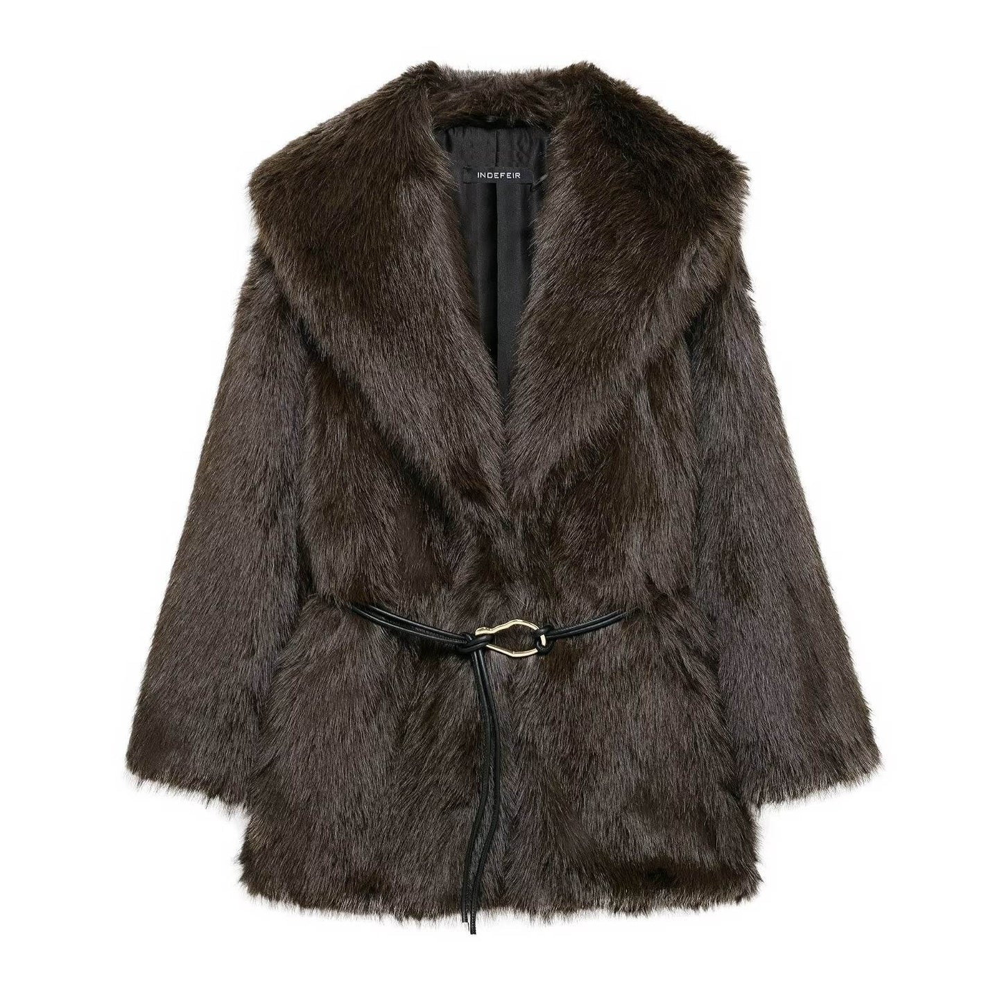 New Faux Fur Lapel Coat - Stylish Waist Tight Jacket for Chic Looks - Buy Center