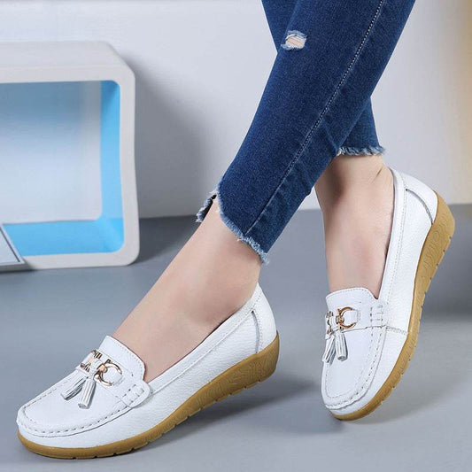 Women's Hollow Leather Wedge Flats - Soft Bottom Comfort in Chic Colors - Buy Center